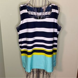 Sleeveless Blouse w/buttons down the back Navy Blue and White Banana Republic